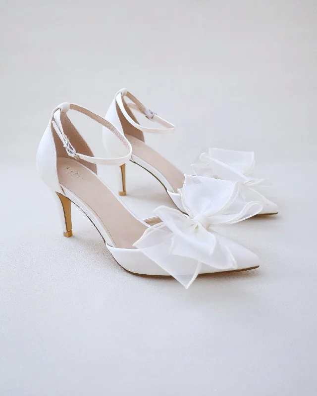 Satin Heels with Layered Organza Bow for BridesAffordable Satin Heels with a Luxe Touch