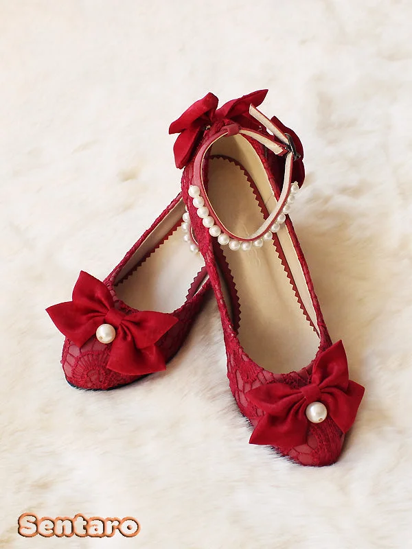 Sentaro Lace Bow Wedding Lolita Shoes Multicolors---Charming Bow Pumps for a Cute and Stylish Look