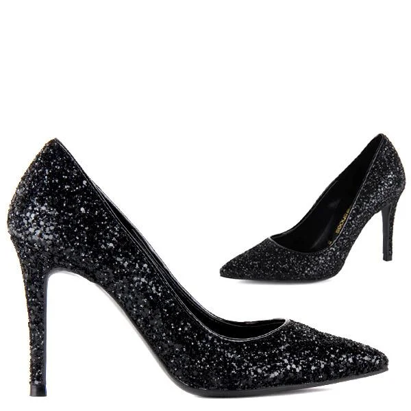 SERA - black glitter---Trendy Glitter Heels for a Glamorous Look