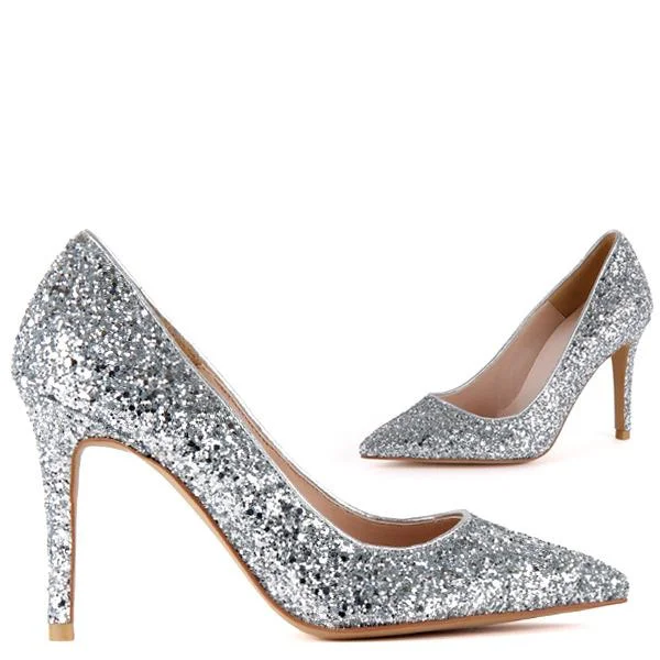 SERA - silver glitter---Trendy Glitter Heels for a Glamorous Look