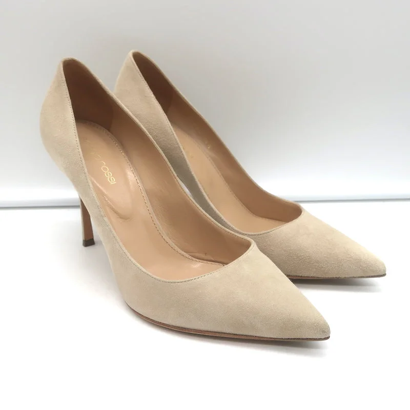 Affordable Suede Ankle Pumps for All-Day Wear--Sergio Rossi Godiva 90 Pumps Nude Suede Size 38.5 Pointed Toe Heels