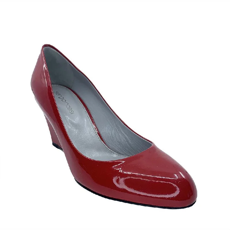 Sergio Rossi Women's Leather Platform Wedge Heel Red---Comfortable Leather Pumps for Office and Everyday Wear