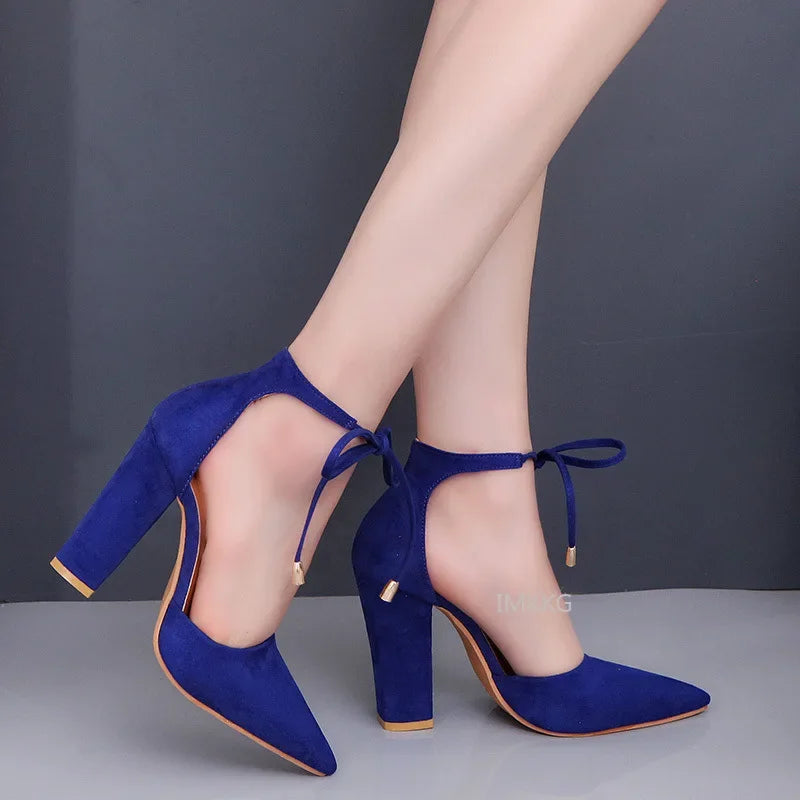 Stiletto Heel Pumps with Perfect Fit--Pointed Toe Ladies Shoes Square High Heels Lace Up Women Pumps-Fashionable & Classic