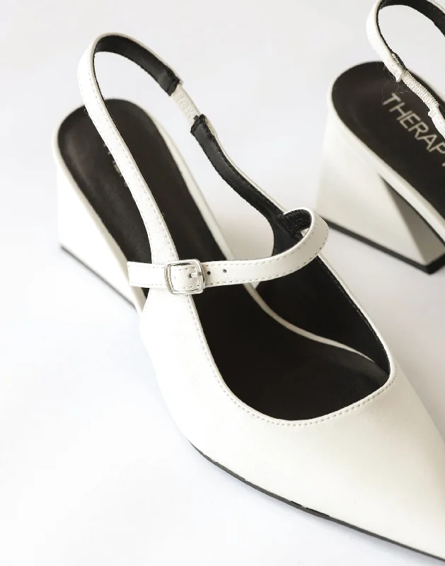 Stiletto Heel Pumps with Perfect Fit--Sharp Heels (White Smooth PU) - By Therapy-Fashionable & Classic