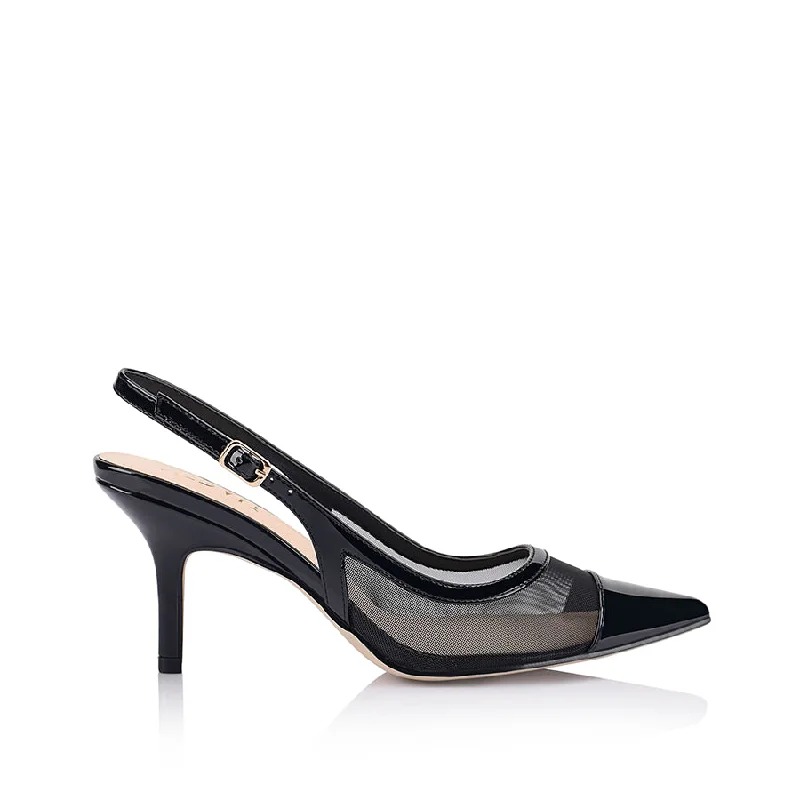 Stiletto Heel Pumps with Perfect Fit--Shayley Slingback Stilettos - Black Mesh-Fashionable & Classic