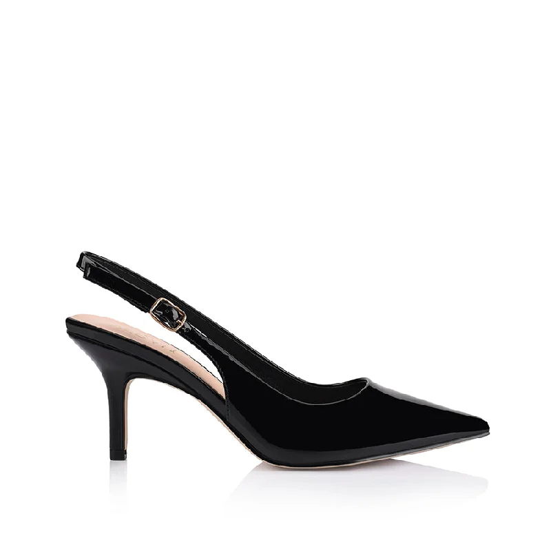 Stiletto Heel Pumps with Perfect Fit--Shayley Slingback Stilettos - Black Patent-Fashionable & Classic