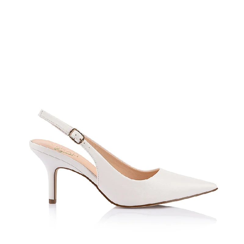 Stiletto Heel Pumps with Perfect Fit--Shayley Slingback Stilettos - Chalk White-Fashionable & Classic