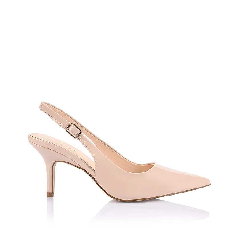 Stiletto Heel Pumps with Perfect Fit--Shayley Slingback Stilettos - Nude Patent-Fashionable & Classic