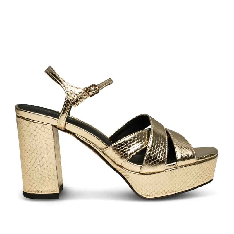 Shoe the Bear Nova Strap Heel - Gold Leather---Comfortable Leather Pumps for Office and Everyday Wear