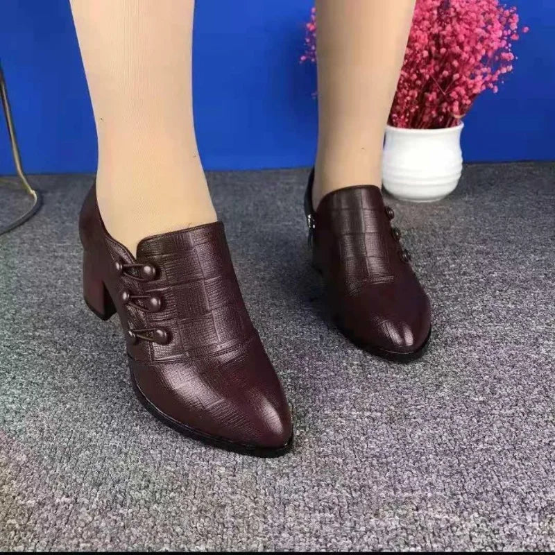 Shoes for Women Women's Heels Soft Leather Fashion Double Breasted---Comfortable Leather Pumps for Office and Everyday Wear