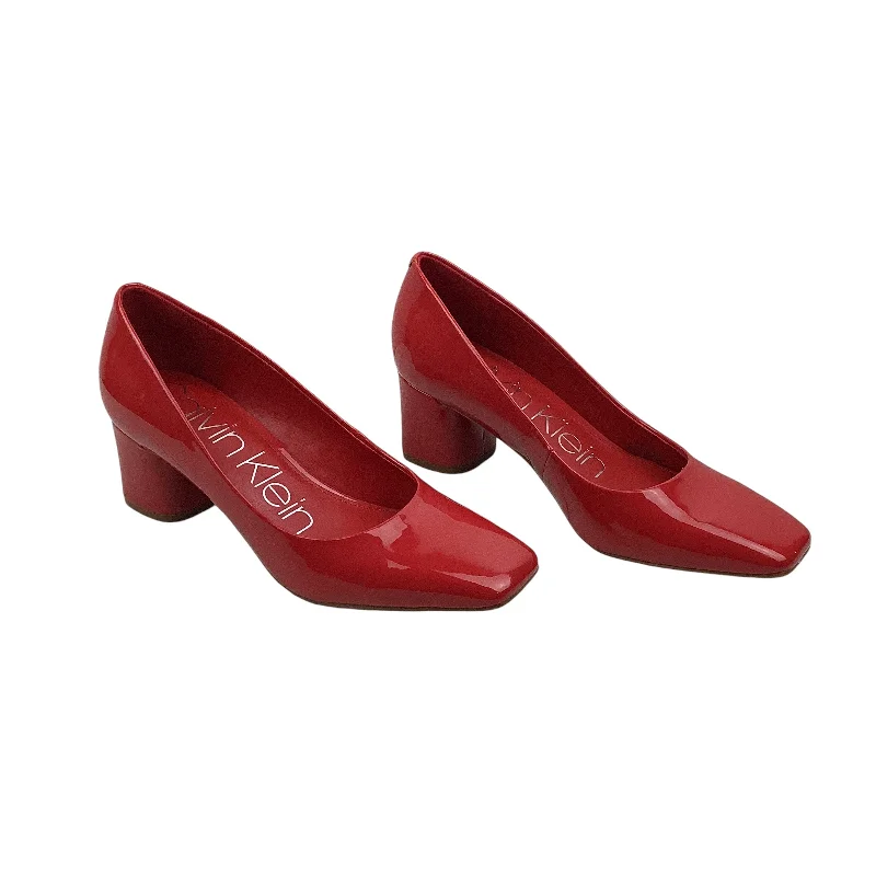 Shoes Heels Block By Calvin Klein In Red, Size: 7---Fashionable Kitten Heels for Date Night