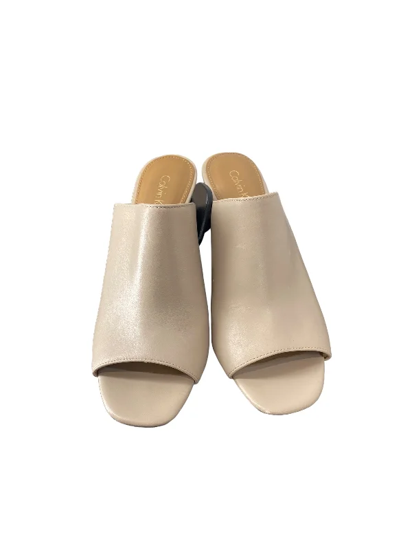 Shoes Heels Block By Calvin Klein In Tan, Size: 6---Fashionable Kitten Heels for Date Night