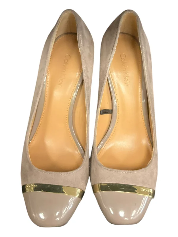 Shoes Heels Block By Calvin Klein In Taupe, Size: 5.5---Fashionable Kitten Heels for Date Night