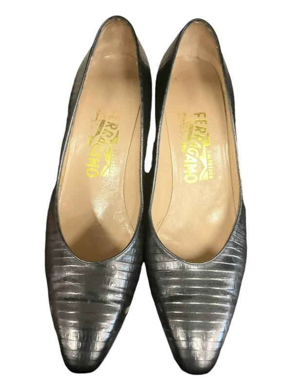 Shoes Heels Block By Ferragamo In Black, Size: 9.5---Fashionable Kitten Heels for Date Night