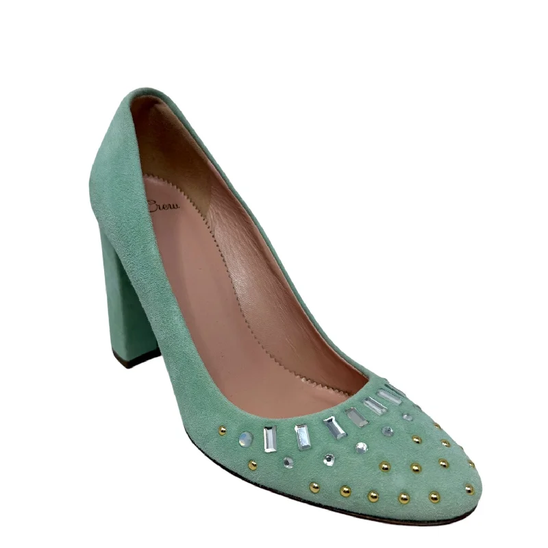 Affordable Suede Ankle Pumps for All-Day Wear--Suede Bell Pump with Jewels By J. Crew In Warm Aqua, Size: 6