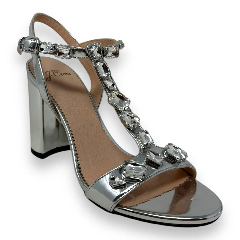 Metallic Jeweled Shoes Heels Block By J. Crew In Silver, Size: 6---Fashionable Kitten Heels for Date Night