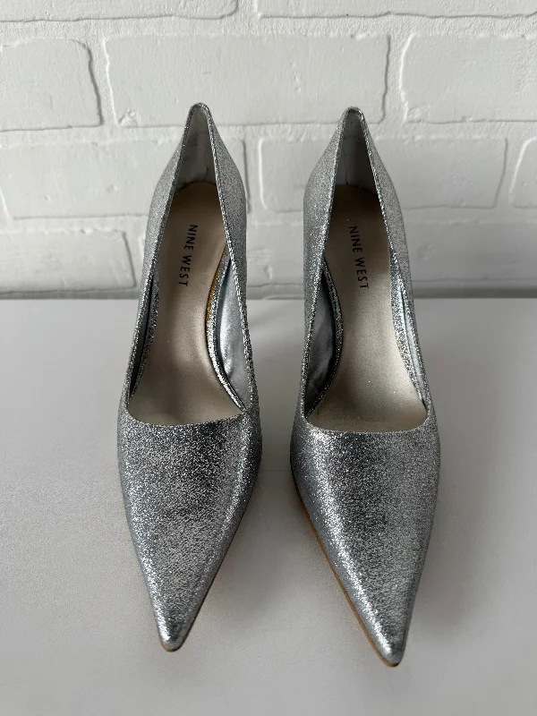 Shoes Heels Block By Nine West In Silver, Size: 6.5---Fashionable Kitten Heels for Date Night