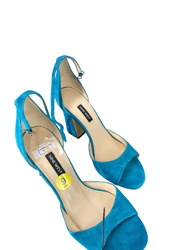 Shoes Heels Block By Nine West In Teal, Size: 9---Fashionable Kitten Heels for Date Night