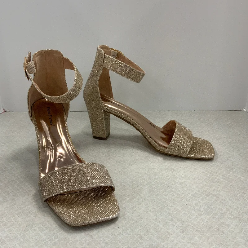 Shoes Heels Block By Pierre Dumas In Gold, Size: 10---Fashionable Kitten Heels for Date Night