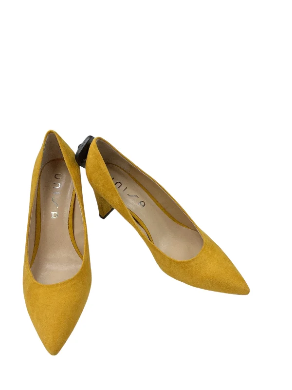 Shoes Heels Block By Unisa In Yellow, Size: 7.5---Fashionable Kitten Heels for Date Night