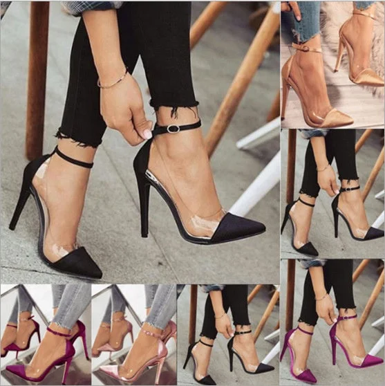 Stiletto Heel Pumps with Perfect Fit--shoes women branded New Style Women's High Heel Pointed Toe Color Matching Belt Fashion Shoes Stilettos-Fashionable & Classic