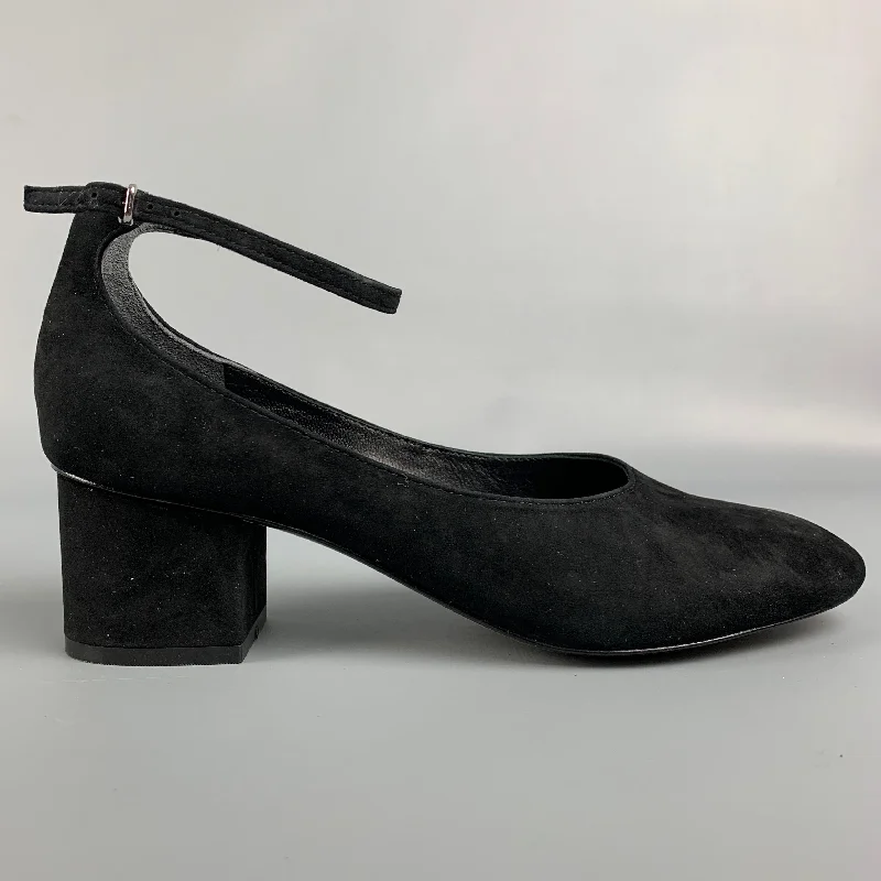 Stylish Ankle Strap Heels for Women--SIGERSON MORRISON Size 8 Black Suede Ankle Strap Pumps