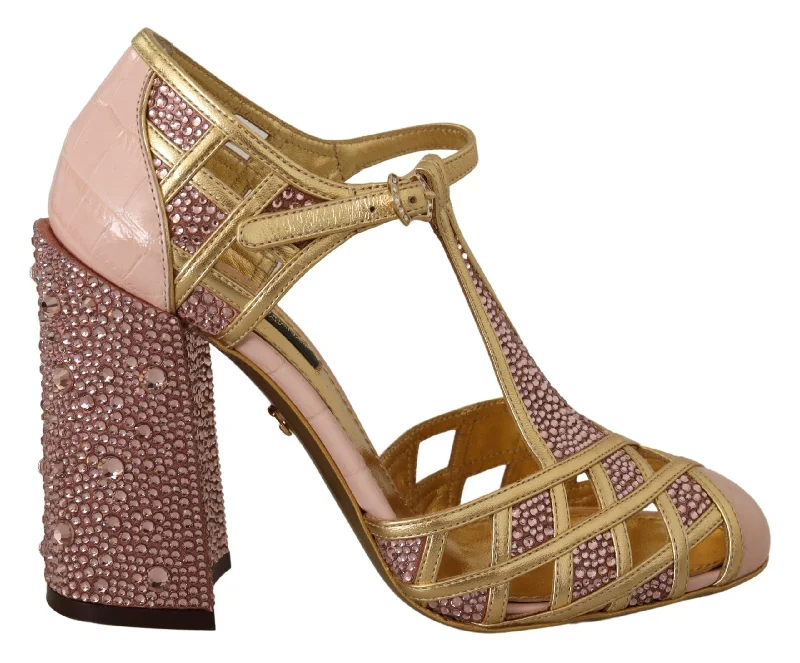 Silk-infused Leather Crystal Pumps In Pink Gold---Comfortable Leather Pumps for Office and Everyday Wear