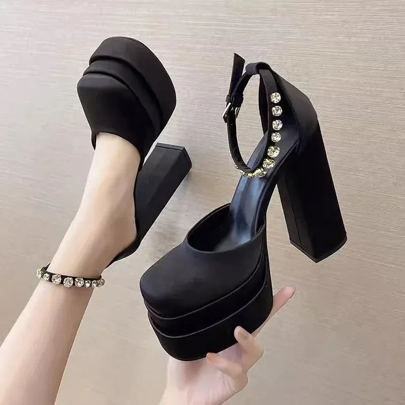 Versatile Dress Heels for Formal and Casual Wear---Silk Square Heel Pumps High Heel Ladies Shoes Round Toe Casual