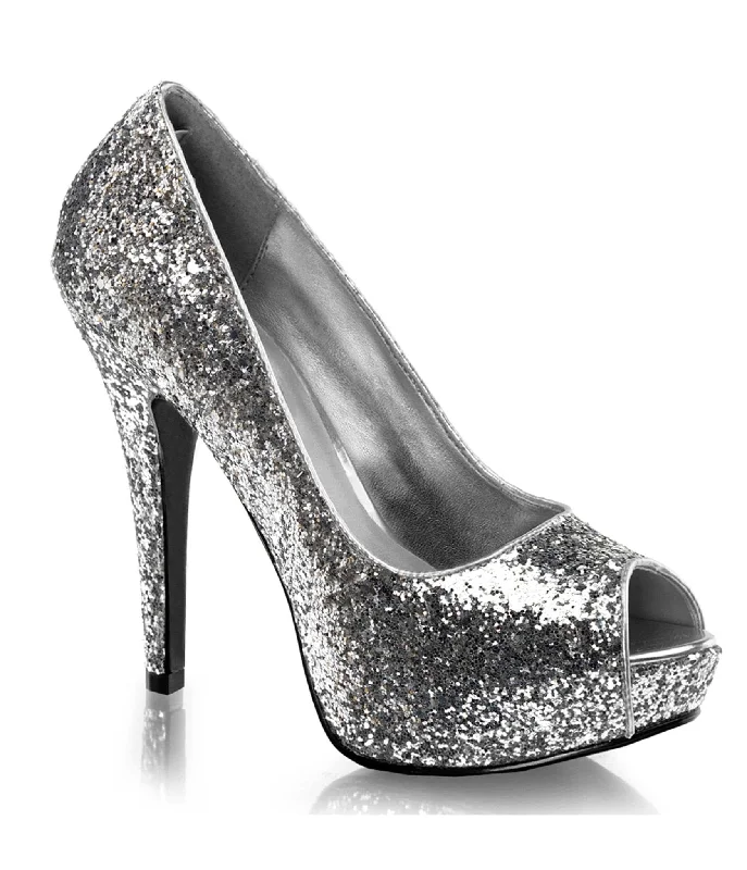 Silver Glitter Peep Toe Pumps---Trendy Glitter Heels for a Glamorous Look