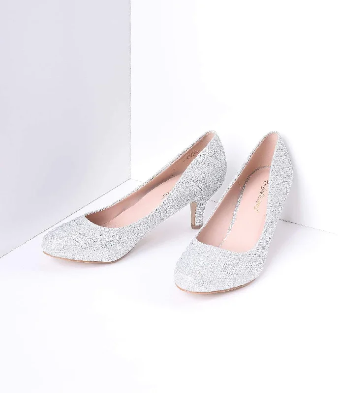 Silver Metallic Rhinestone Doris Kitten Heels---Fashionable Kitten Heels for Date Night