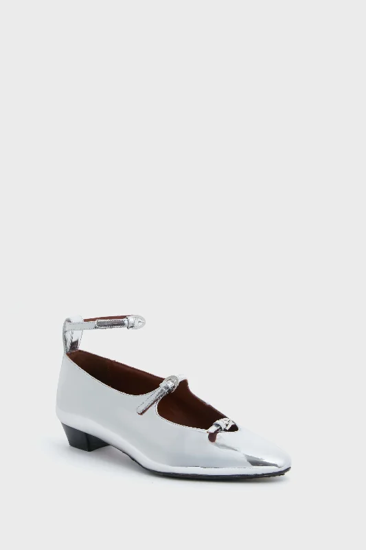 Silver Mirror Leather La Bambola Heels---Comfortable Leather Pumps for Office and Everyday Wear