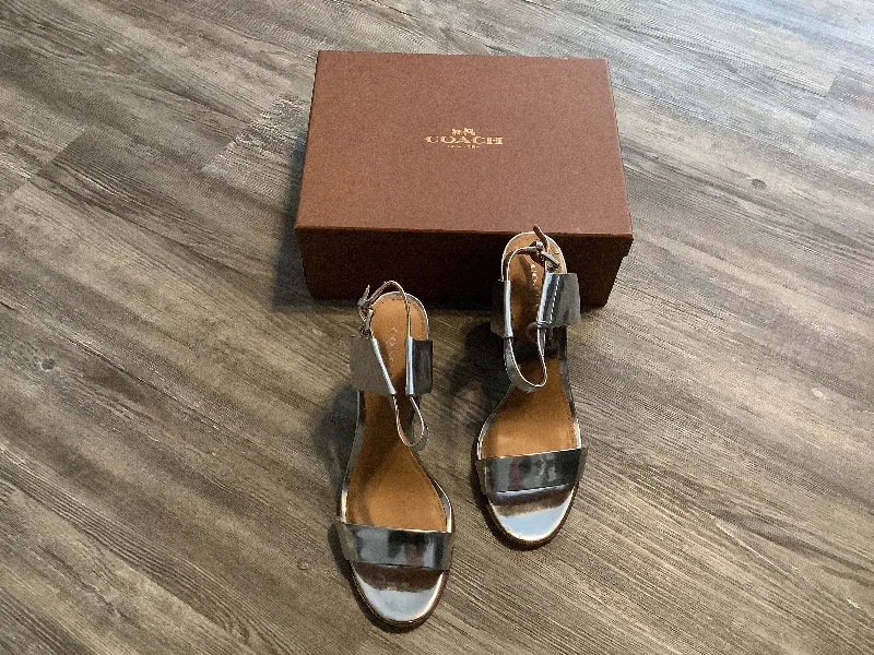 Silver Shoes Heels Block Coach, Size 9.5---Fashionable Kitten Heels for Date Night