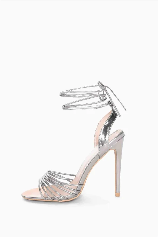 Silver Strappy High-Heels---Affordable Strappy Platform Heels with Premium Quality