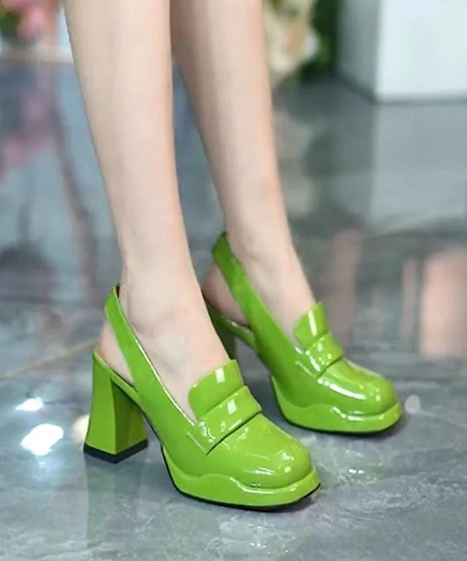 Simple Green Faux Leather Splicing Platform High Heels---Comfortable Leather Pumps for Office and Everyday Wear