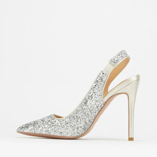 Sissyboy Glitter Sling Back Court Silver---Trendy Glitter Heels for a Glamorous Look