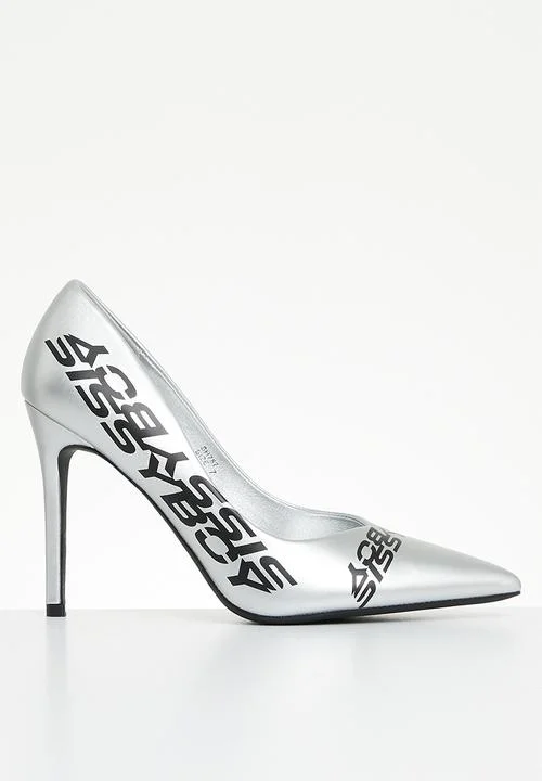 Sissyboy Sport Branded Court Silver---Fashionable Kitten Heels for Date Night