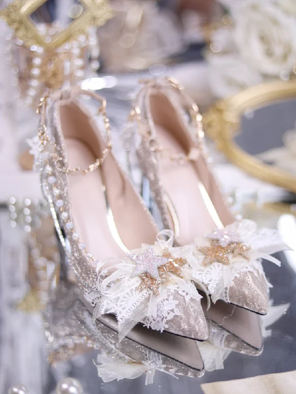 Versatile Heeled Sandals for Any Occasion---Sky Rabbit~Elegant Wedding Lolita Golden High Heel Shoes