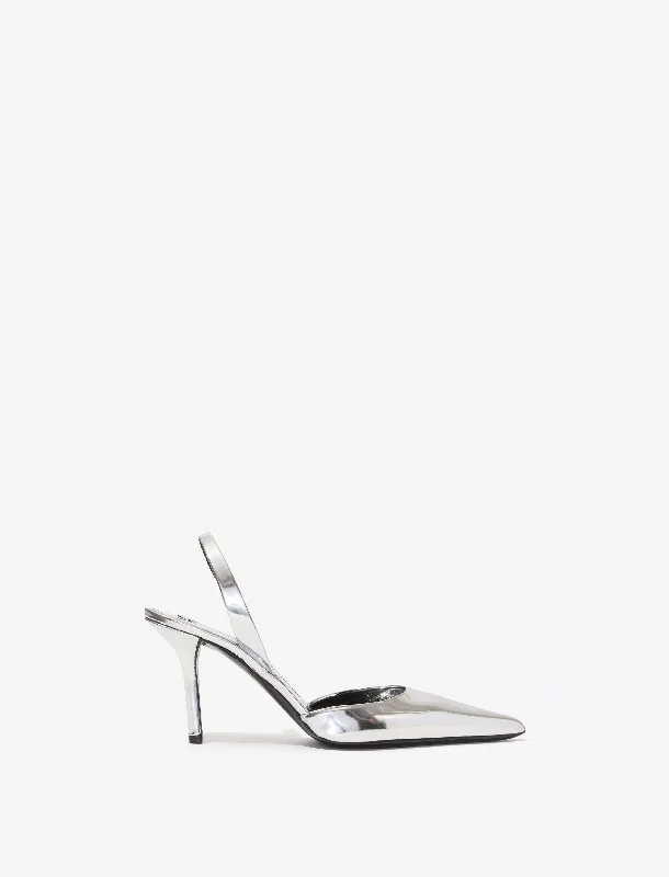 Versatile Heeled Sandals for Any Occasion---Slash Slingback Pumps in Mirrored Metallic