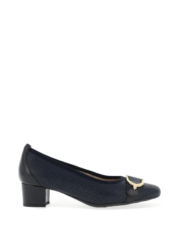 Trendy Chunky Heel Pumps for Casual Wear--Softmode Madison Leather Block Heel Shoes, Navy