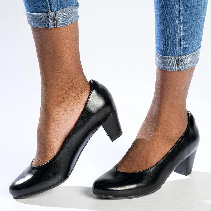 Trendy Chunky Heel Pumps for Casual Wear--Soft Style By Hush Puppies Amya Block Heel - Black