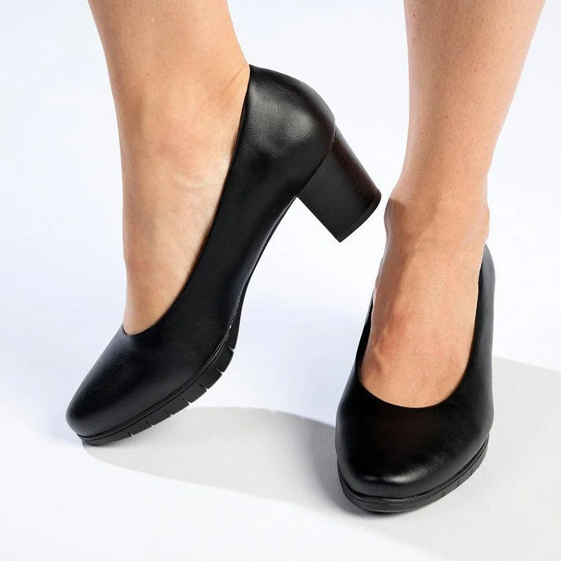 Trendy Chunky Heel Pumps for Casual Wear--Soft Style by Hush Puppies Makana Block Heel - Black