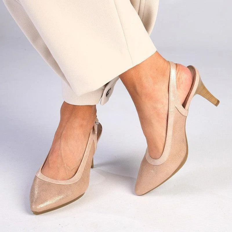 Soft Style by Hush Puppies Phoebe Crackle Court Heel - Blush---Fashionable Kitten Heels for Date Night