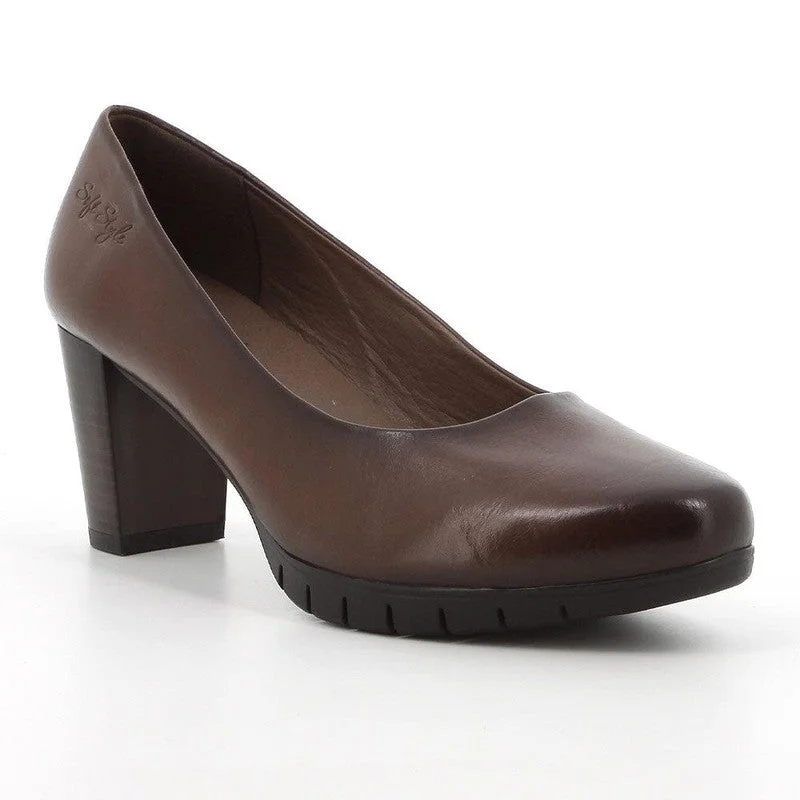 Trendy Chunky Heel Pumps for Casual Wear--Soft Style By Hush Puppies Sian Block Heel - Chocolate