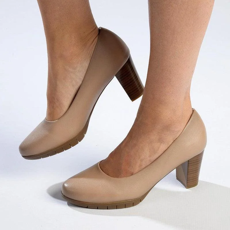 Trendy Chunky Heel Pumps for Casual Wear--Soft Style By Hush Puppies Sian Block Heel - Nude