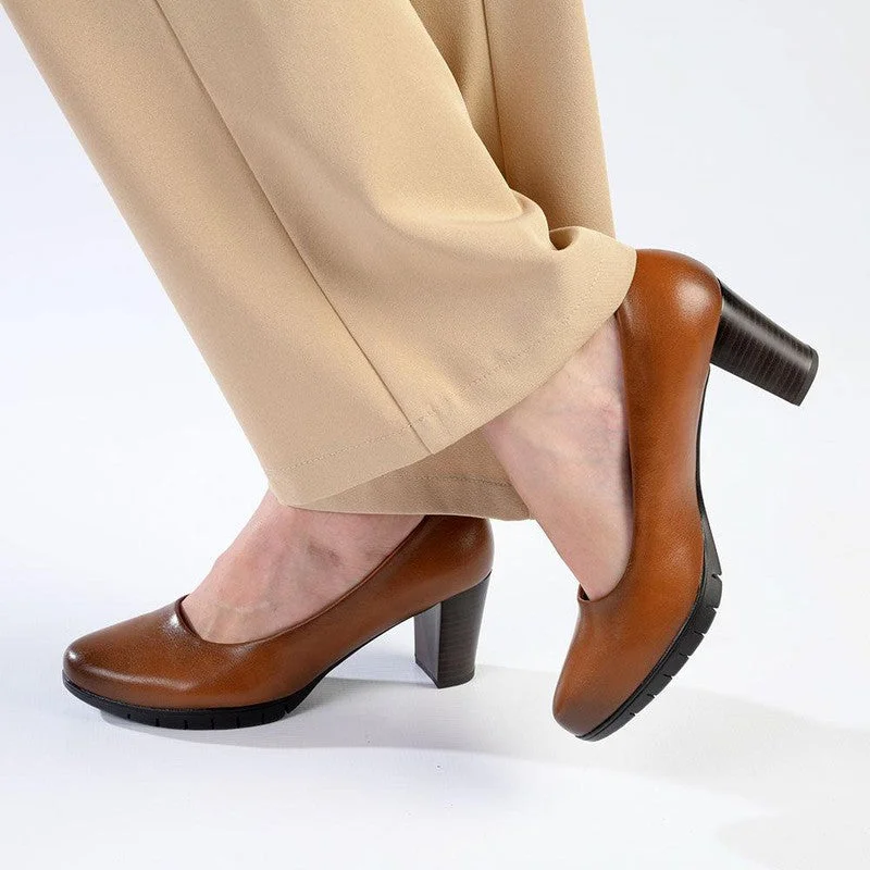 Trendy Chunky Heel Pumps for Casual Wear--Soft Style By Hush Puppies Sian Block Heel - Tan