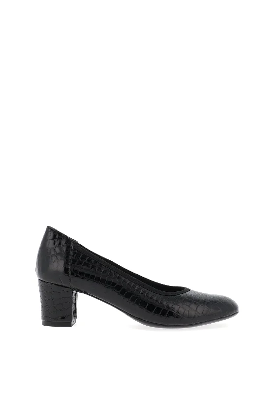 Sleek and Shiny Patent Pump Heels for a Polished Look--Softmode Kaylee Patent Croc Block Heel Shoes, Black