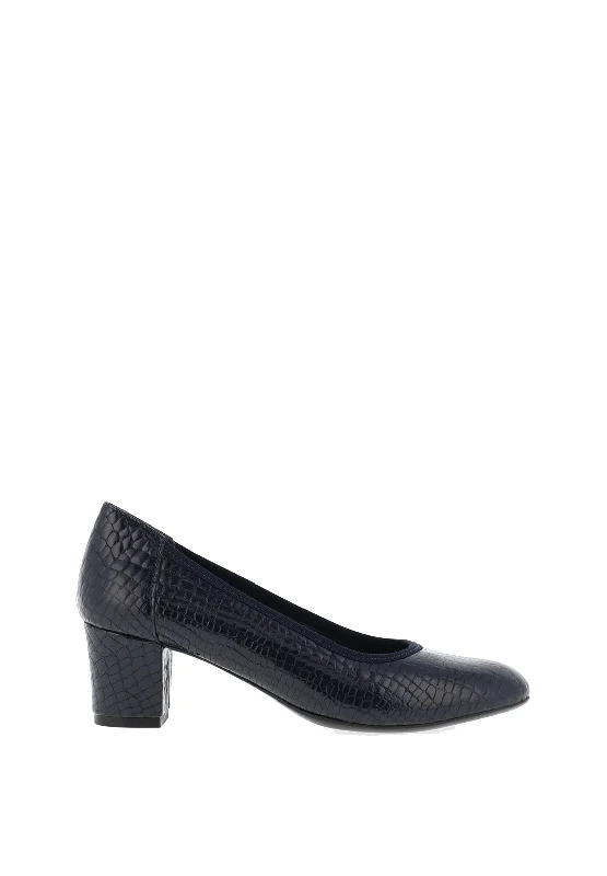 Sleek and Shiny Patent Pump Heels for a Polished Look--Softmode Kaylee Patent Croc Block Heel Shoes, Navy