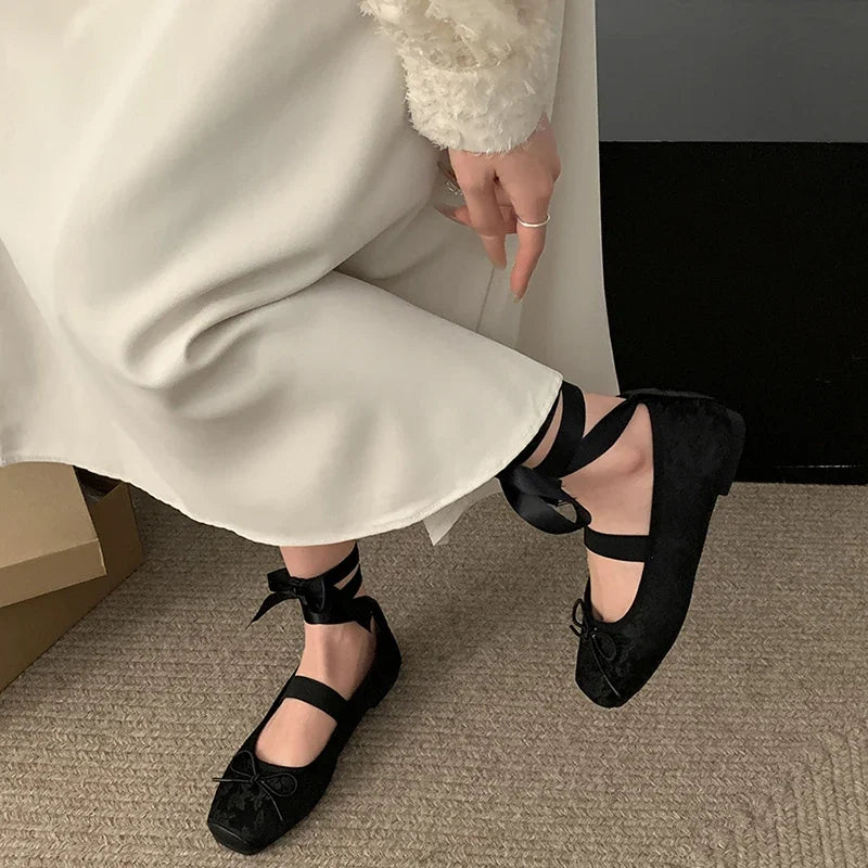 Versatile Heeled Sandals for Any Occasion---Sohiwoo Ankle Cross Strap Women Flat Shoes Fashion Shallow Ladies Comfort Soft Sole Flat Heel Ballerina Shoes