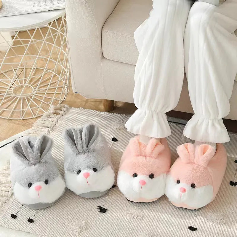 Versatile Heeled Sandals for Any Occasion---Sohiwoo Cute Cartoon Rabbit Cotton Slippers Pack Heel Home Soft Non-slip Warm Breathable Indoor Plush Shoes