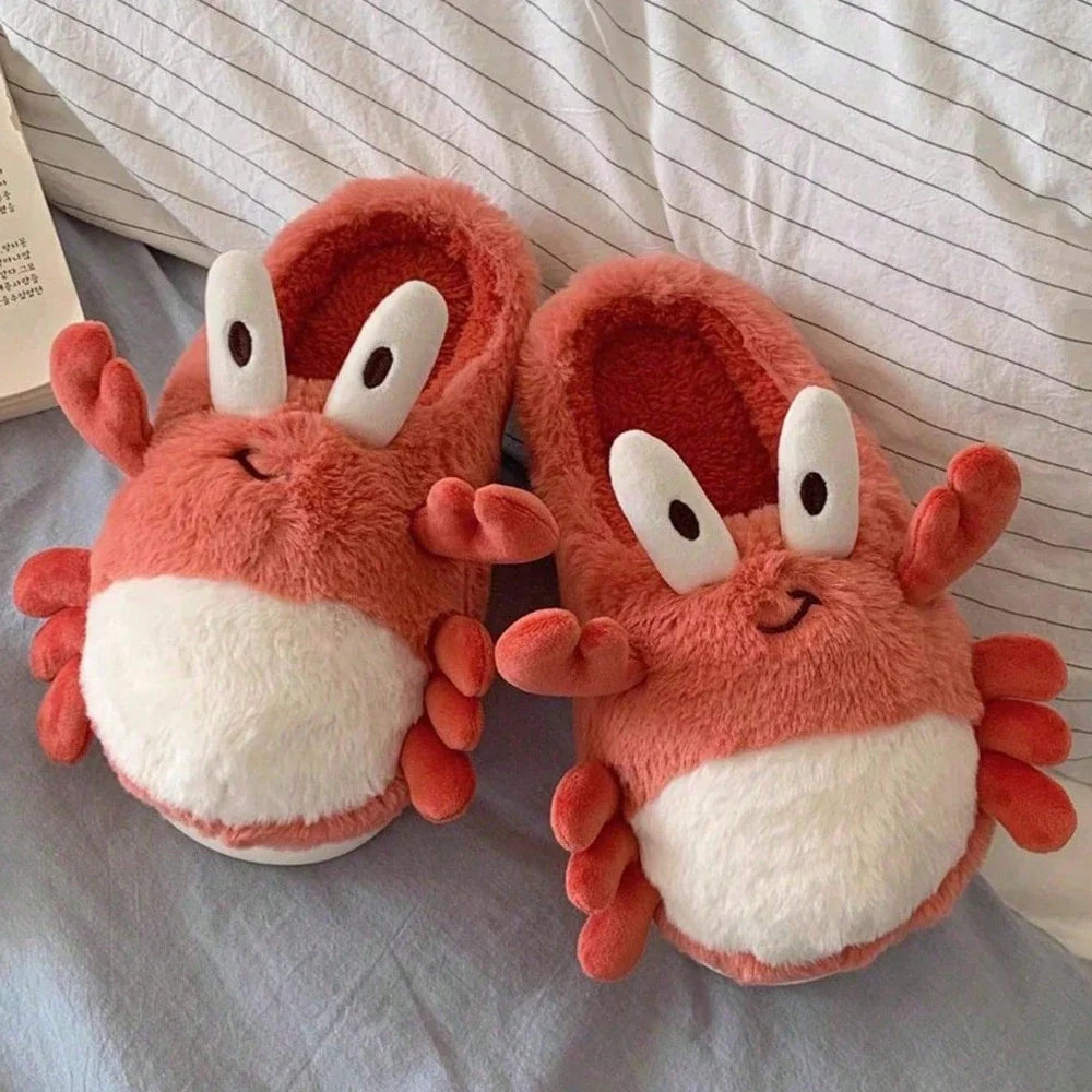 Stylish Platform Heels for Extra Height--Sohiwoo Cute Crab Winter New Women Slipper Soft Heel Platform Fur Warm Indoor Comfortable Home Fluffy Home Slippers